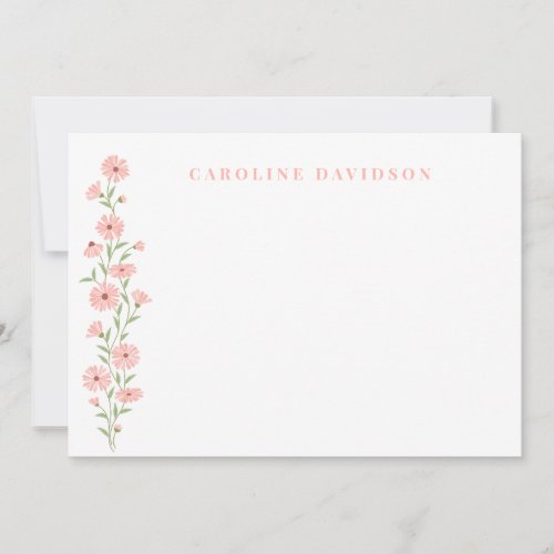 Minimalist Peach Floral Personalized Note Card