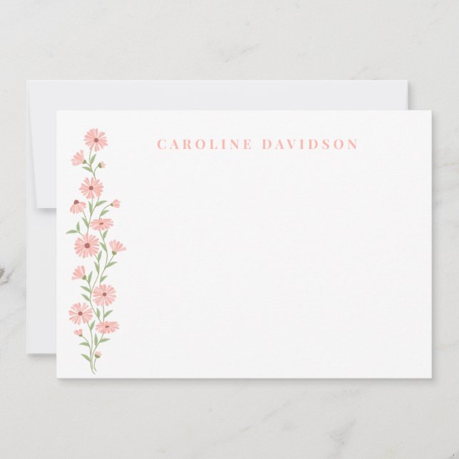 Minimalist Peach Floral Personalized Note Card (Front)