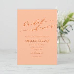 Minimalist Peach Orange Script Bridal Shower Invitation