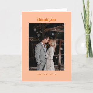 Minimalist Peach Orange Wedding Photo Folded Letterpress Thank You Card