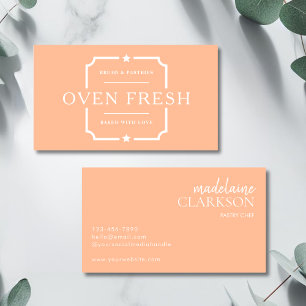Minimalist Peach White Pastry Chef Bakery  Business Card