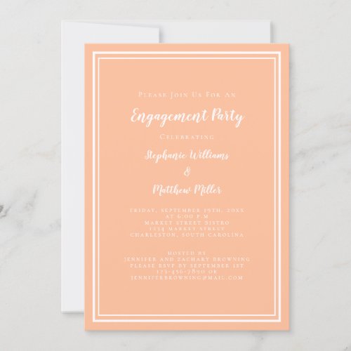 Minimalist Peach White Wedding Engagement Party Invitation
