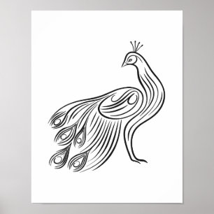 Minimalist Peacock Line Art Wall Poster