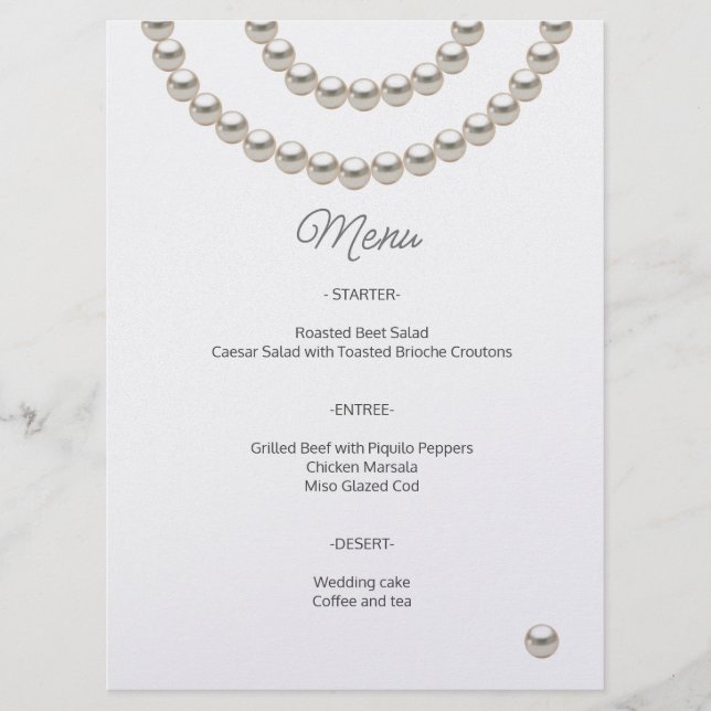 Minimalist Pearl Wedding Menu (Front)