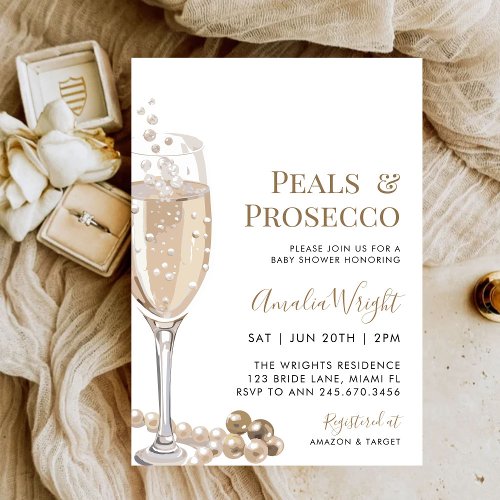 Minimalist Pearls and Prosecco Bridal Shower Invitation