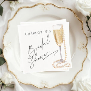 Minimalist Pearls and Prosecco Bridal shower Napkins