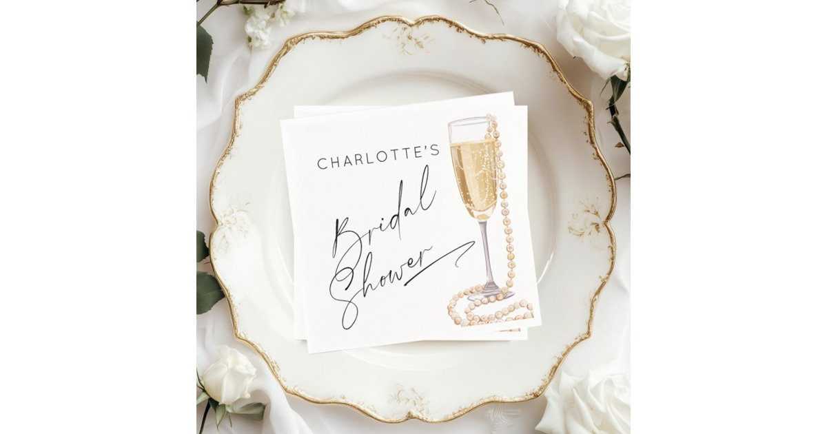 Minimalist Pearls and Prosecco Bridal shower Napkins | Zazzle
