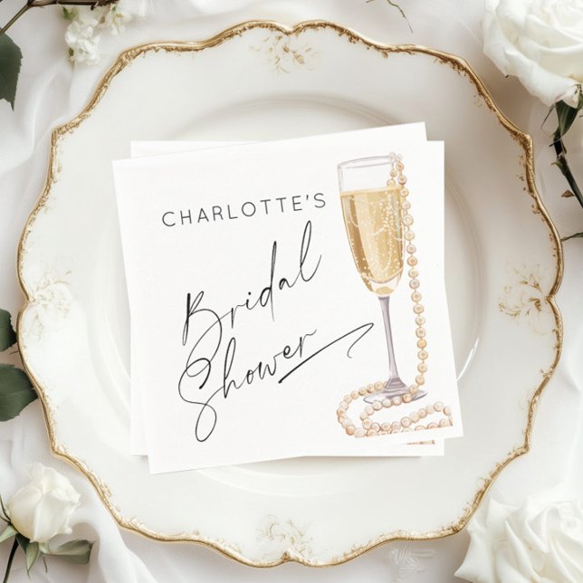 Minimalist Pearls and Prosecco Bridal shower Napkins (Creator Uploaded)