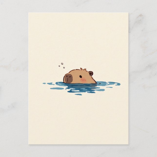 Minimalist Peeking Capybara in Blue Water Postcard (Front)