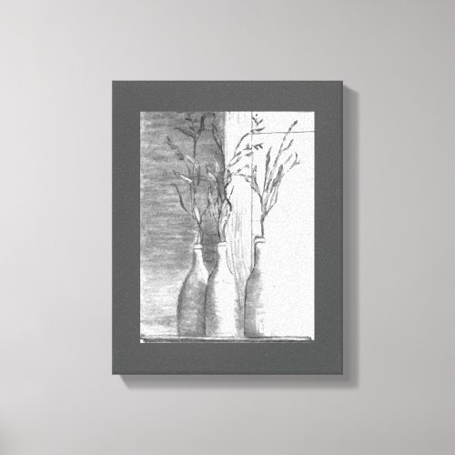 Minimalist Pencil Sketch Black White Flowers  Canvas Print