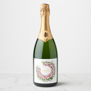 Minimalist Peony Wreath Wedding Champagne Label