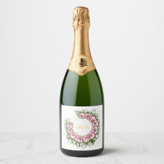 Minimalist Peony Wreath Wedding Champagne Label
