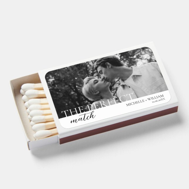 Minimalist Perfect Match Photo Wedding Matchbox (Front Open)
