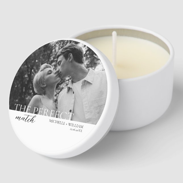 Minimalist Perfect Match Photo Wedding Mini Candle Favors (Corner)