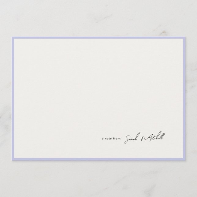 Minimalist Periwinkle Border Personalized Script Note Card (Front)