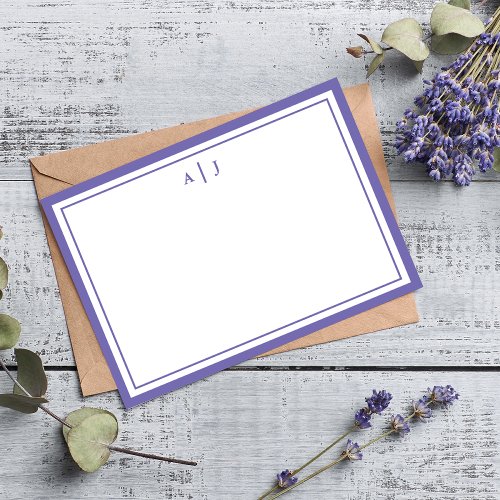 Minimalist Periwinkle Two Border Monogram Note Card