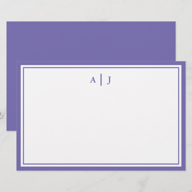 Minimalist Periwinkle Two Border Monogram Stationery (Front/Back)