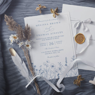 Minimalist Periwinkle Wildflowers QR Code Wedding Invitation