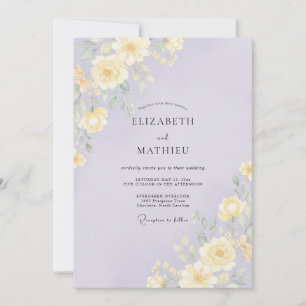 Minimalist Periwinkle Yellow Peony Wedding Invitation