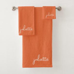 Minimalist Persimmon Personalized Bath Towel Set
