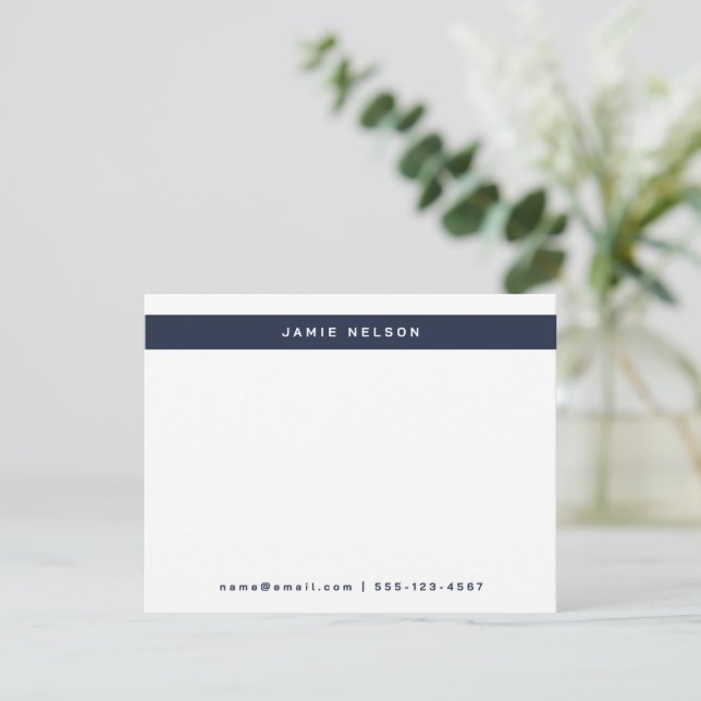 Minimalist Personal Border Stationery Navy Blue Note Card (Standing Front)