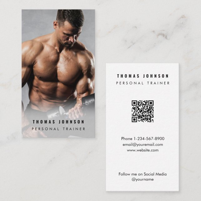 Minimalist Personal Trainer Fitness Athlete Photo Business Card (Front/Back)