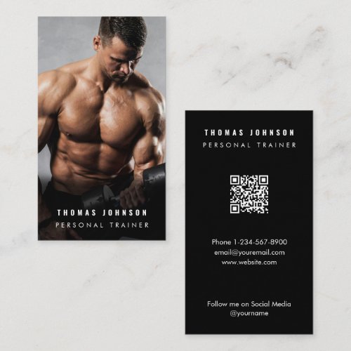 Minimalist Personal Trainer Fitness Athlete Photo Business Card