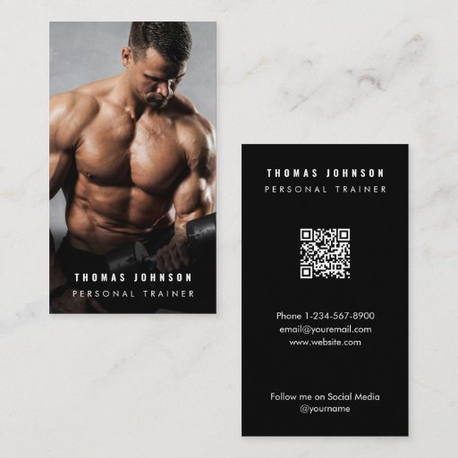 Customizable Minimalist Personal Trainer Fitness Athlete Photo Business Card