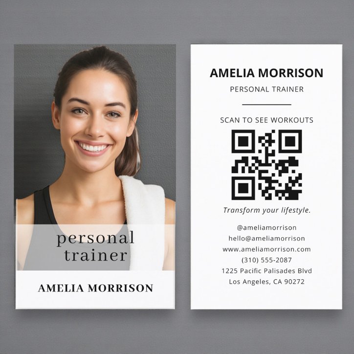 Minimalist Personal Trainer QR Code Photo Business Card