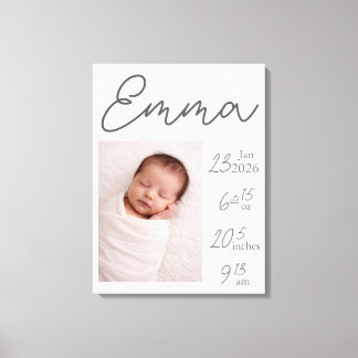 Minimalist Personalizable Birth Details Canvas Print