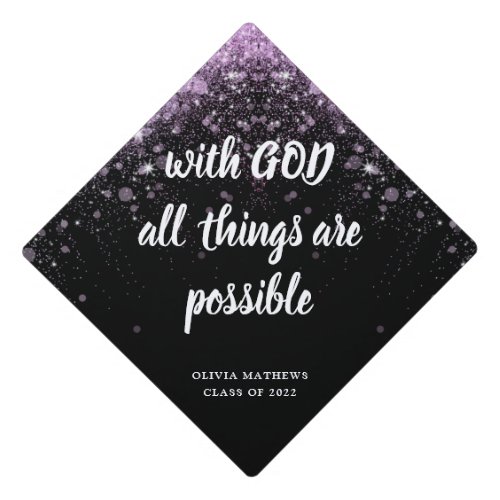 Minimalist Personalize Bible Verse Black Purple Graduation Cap Topper