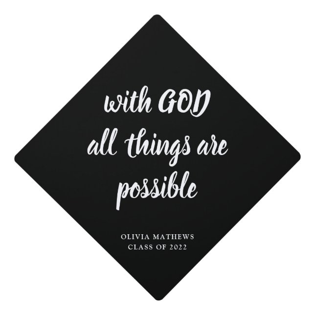 Minimalist Personalize Bible Verse Classic Black G Graduation Cap Topper (Front)