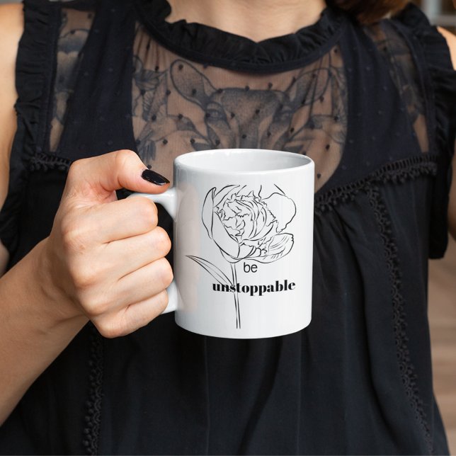 Minimalist Personalized Be Unstoppable Black White Mug (Creator Uploaded)