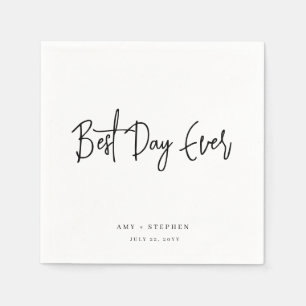 Minimalist Personalized Best Day Ever Wedding Napkins