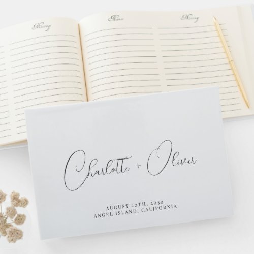 Minimalist Personalized Black Typography Wedding Guest Book
