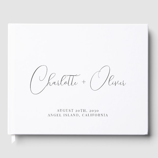 Minimalist Personalized Black Typography Wedding Guest Book (Front)