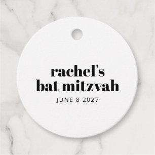 Minimalist Personalized Black White Bat Mitzvah Favor Tags