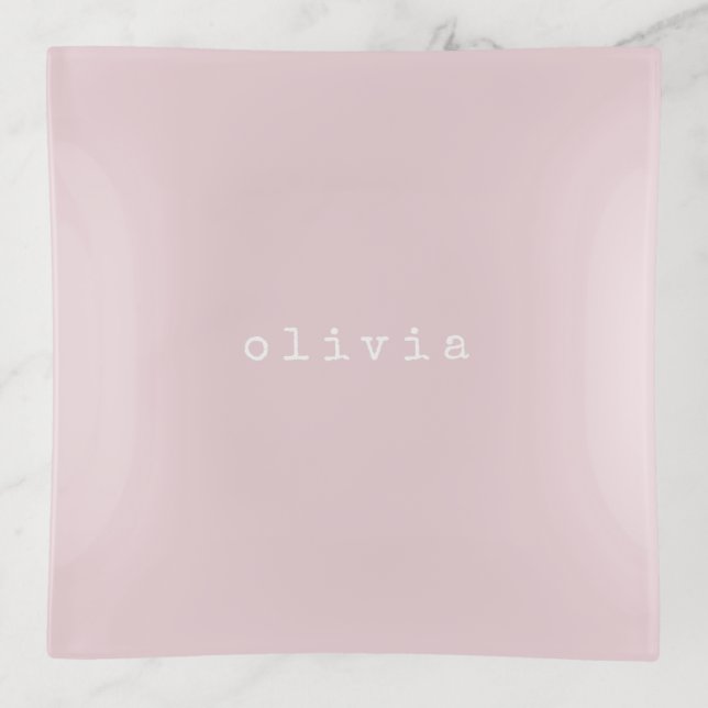 Minimalist Personalized Blush Pink Elegant Gift Trinket Tray (Front)