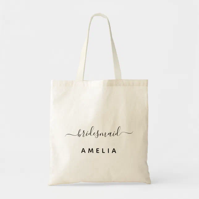 Minimalist Personalized Calligraphy Bridesmaid To Tote Bag | Zazzle