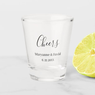 Minimalist Personalized Cheers  Wedding Shot Glass