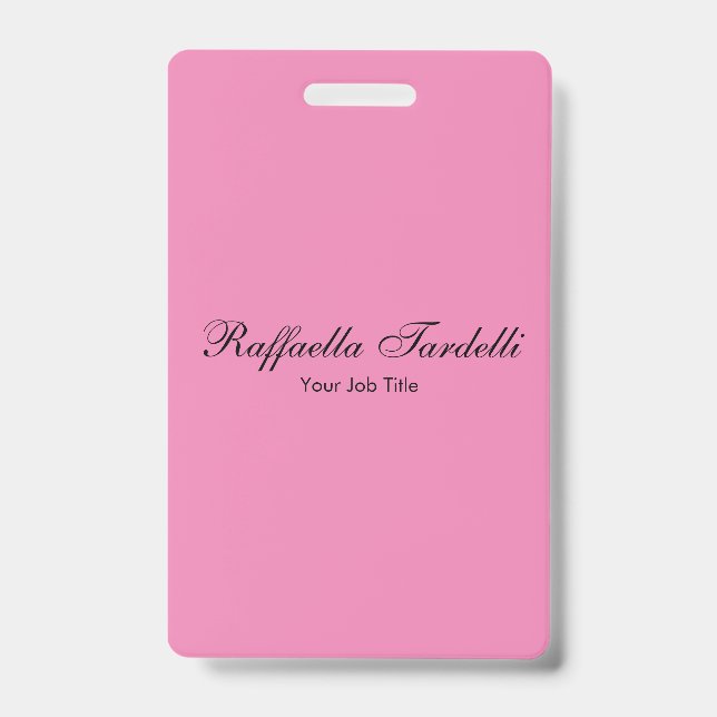 Minimalist personalized customized name pink color badge (Front)