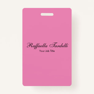 Minimalist personalized customized name pink color badge