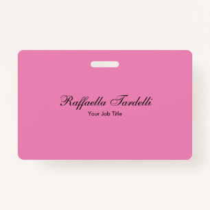 Minimalist personalized customized name pink color badge