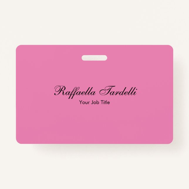 Minimalist personalized customized name pink color badge (Front)