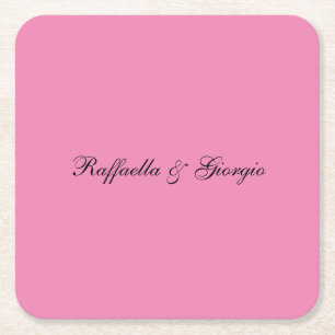 Minimalist personalized customized name pink color square paper coaster