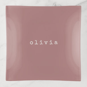 Minimalist Personalized Dusty Rose Elegant Gift Trinket Tray