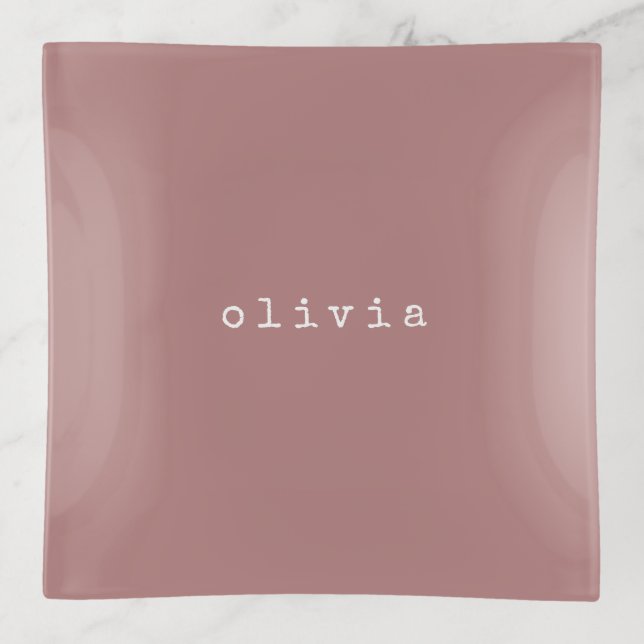 Minimalist Personalized Dusty Rose Elegant Gift Trinket Tray (Front)