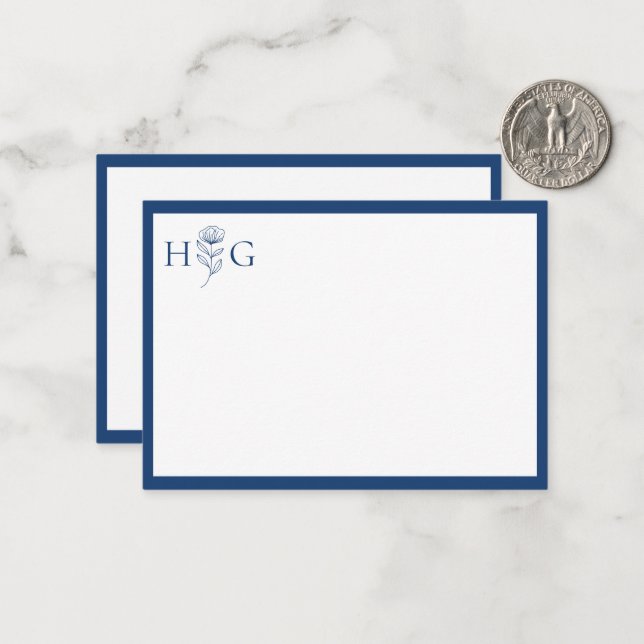 Minimalist Personalized Floral Monogram Note Card (Front/Back In Situ)