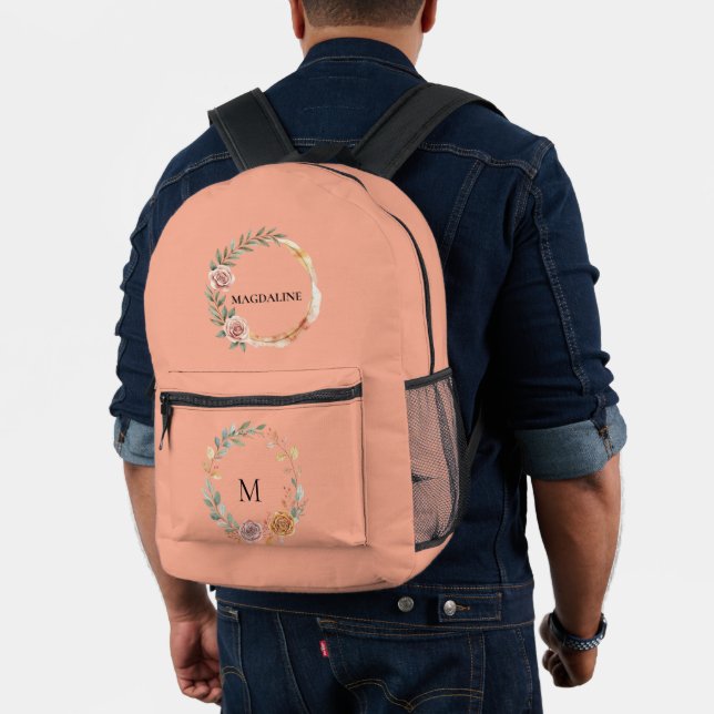 Minimalist Personalized Floral Monogram Printed Backpack (Insitu (Model))