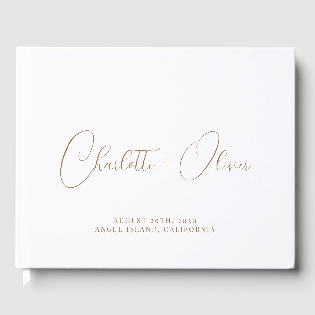 Minimalist Personalized Gold Typography Wedding Guest Book (Front)